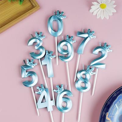 Crown Shape Number Candles 0-9 Digital Candles Pink Blue Birthday Cake Decoration Baby Shower Cake Topper Insert Decor