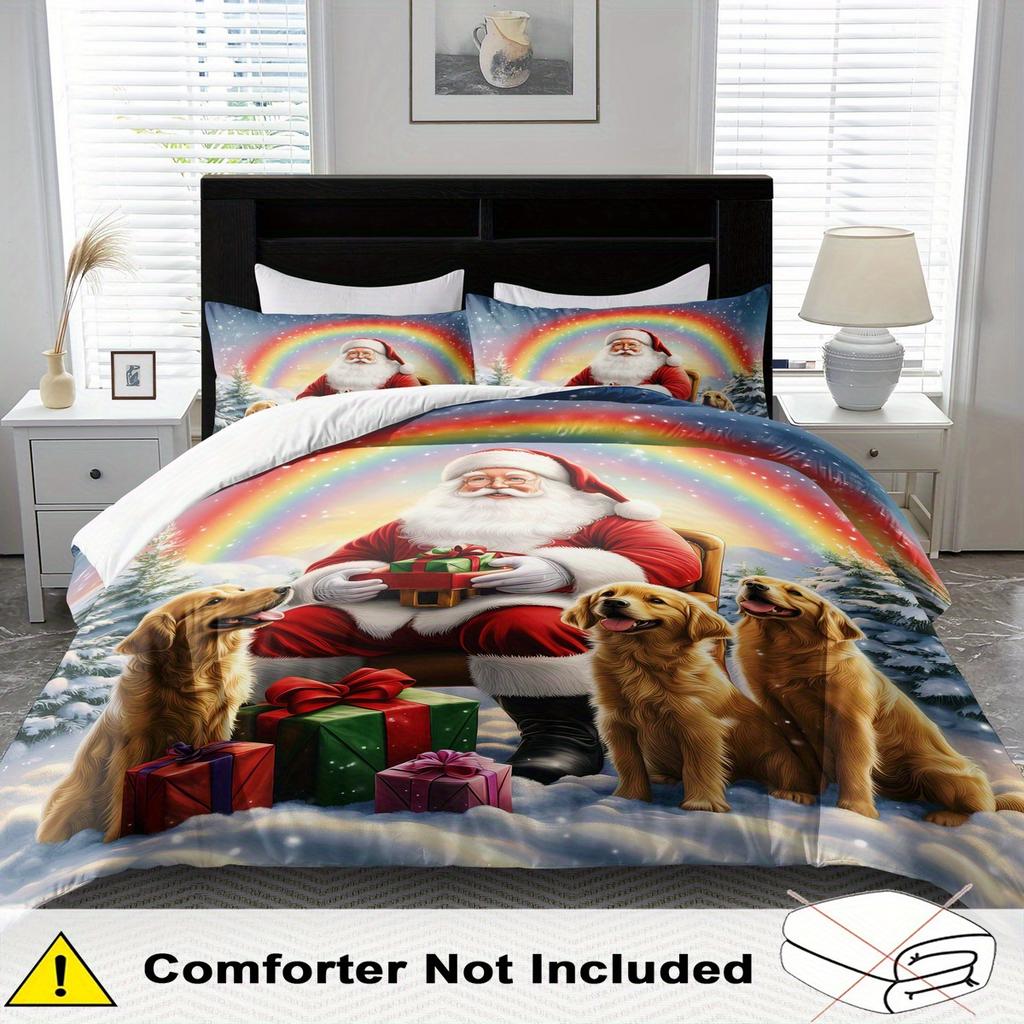 Santa Claus Cartoon Duvet Cover Set Multi Size Quilt Cover Queen Size Bedroom Bedding Decoration Machine Washable Bed Sheet Quilt Cover