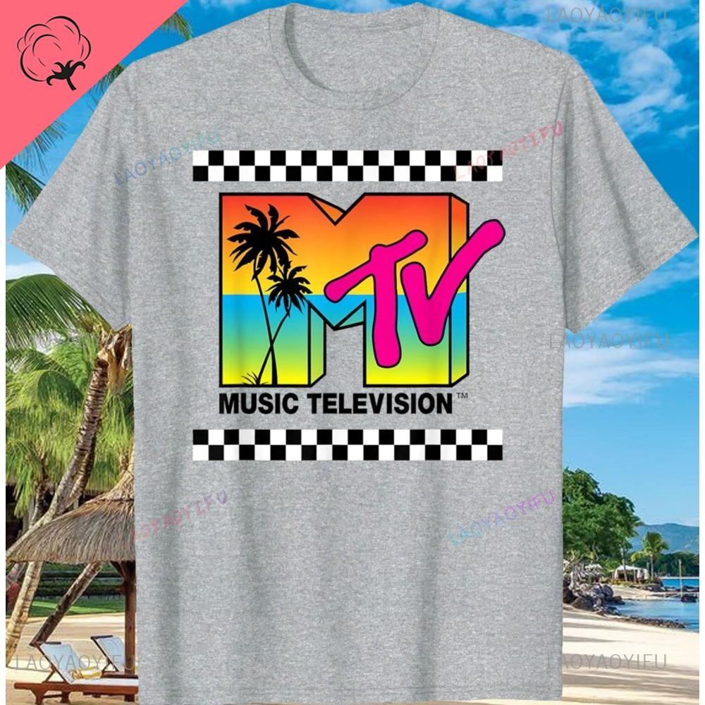 MTV Beach Island Logo Retro Grafik Baumwoll T-Shirt M-T-V Sonnenuntergang Palme Print Top Unisex Grafik T-Shirts