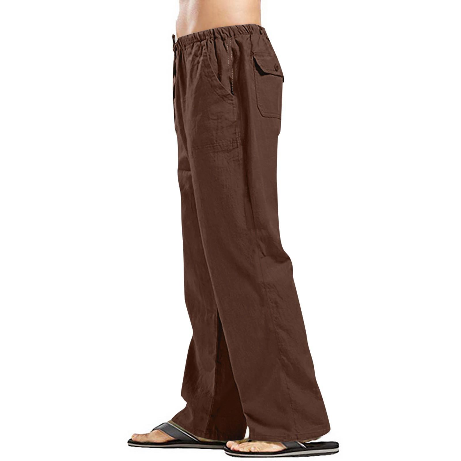 

Мужские хлопковые льняные брюки, однотонные брюки, повседневные брюки, легкие свободные пляжные летние брюки XXL