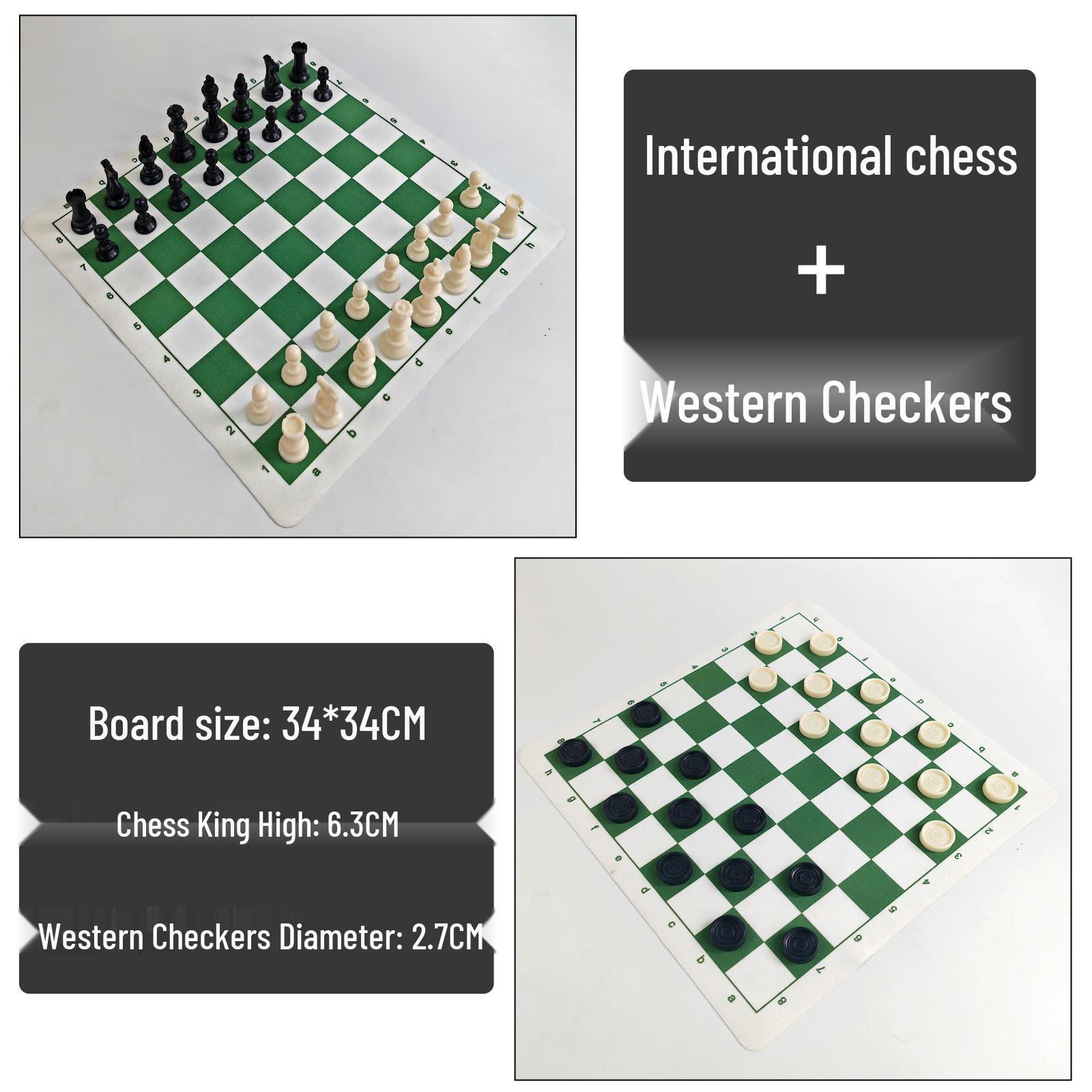 

Cross International 2-in-1 Chess & Checkers Set: Portable Folding Leather Board for Outdoor Play Leather chessboard