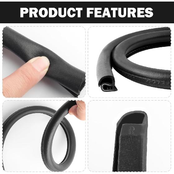 2.62Ft Car Door Weather Stripping, 2PCS Thickened Rubber Edge Trim With U-Shaped Metal Clips For Noise Reduction, Push-In Car Door Seal Strip, Black