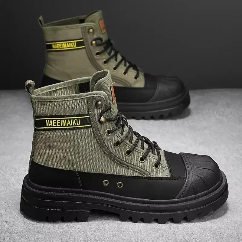 2024Men's Shoes Autumn and Winter Breathable High-top Boots Heightened Thick-soled All Match Canvas Casual Shoes Mens Boots