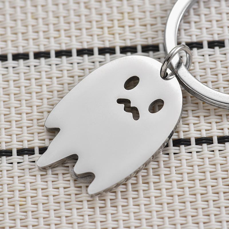 Cute Ghost Stainless Steel Keychain Creative Cartoon Design Stylish Bag Pendant Practical Lightweight Daily Key Accessory