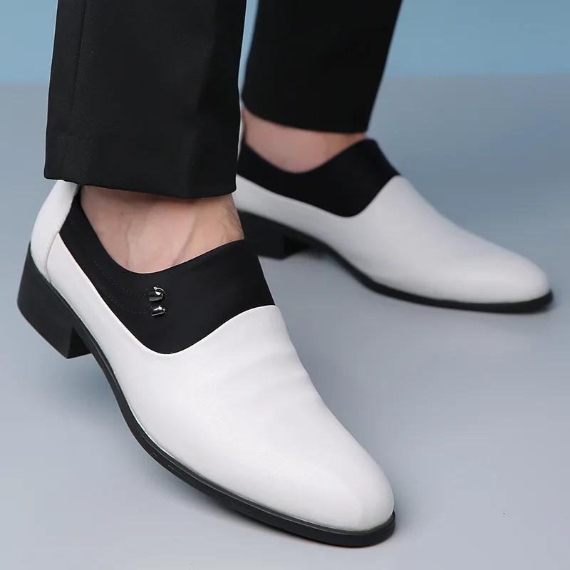 Fashion Fashion Thick Heel Leather Slip-on Business Dress Shoes for Men New Soft Sole Spring Autumn Designer Wedding Brogue Shoes Male