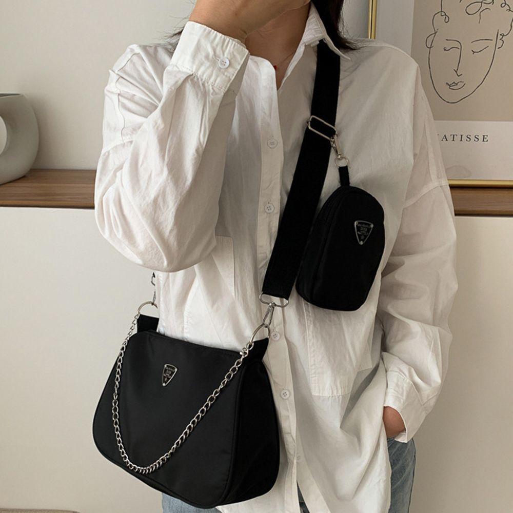 Chain Female Solid color Wide Shoulder Strap Handbag Phone Pocket Single Shoulder Bag Crossbody Bag