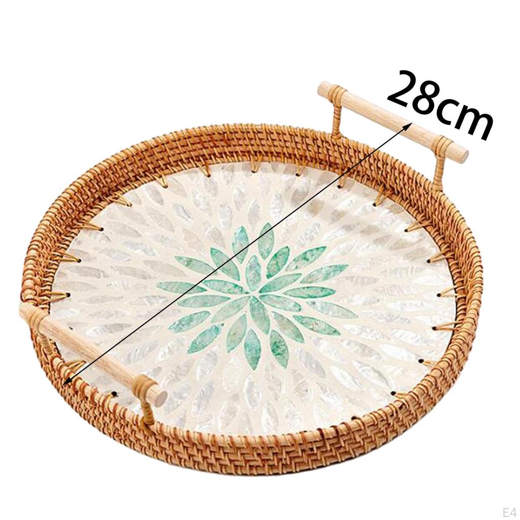 Rattan Serviertablett Nachmittagstee Tabletts Schminktischplatte Multifunktional Obst Dessert Kuchen