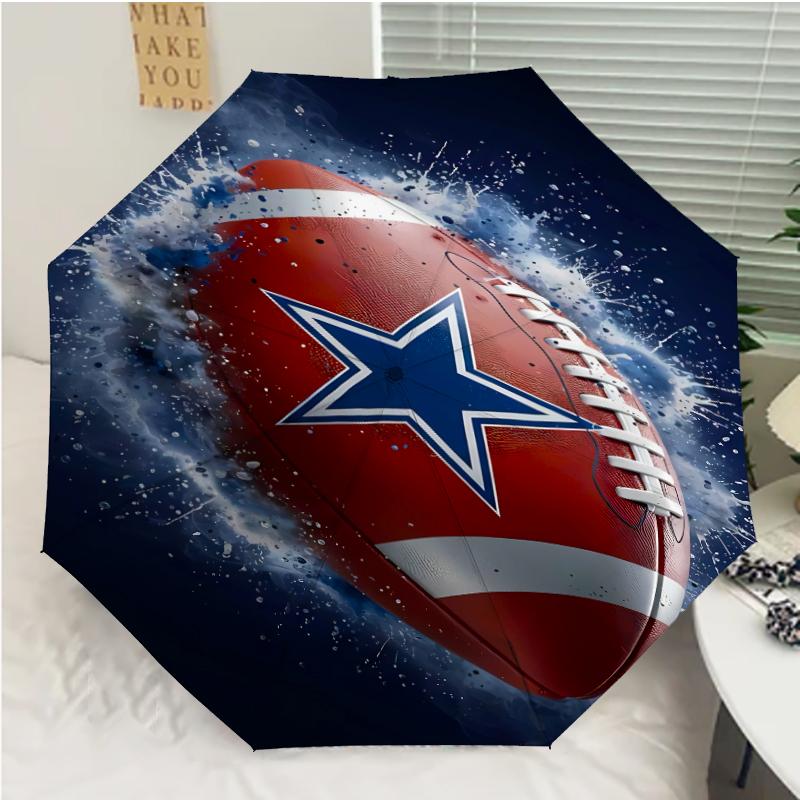 Dallas Cowboys Print Automatic Umbrella, 8 Rib Iron Frame, Plastic Handle, Suitable for Outdoor Travel &Daily , Ideal Gift