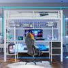 Bunk Bed 90x200 & 140x200 Cm LED Lighting USB Ports Drawers Shelves Hanging Shelves Metal Frame White (without Mattress)