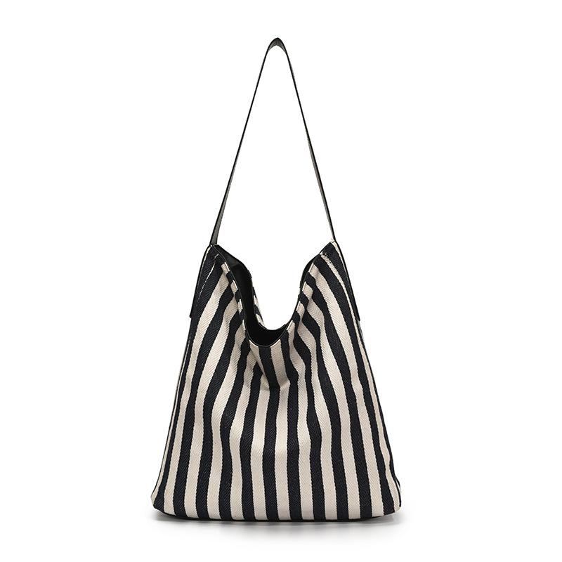 Versatile Casual Large-capacity Shoulder Women's Bag Retro Tote Handbag Small Fresh Striped Canvas Bag