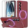 Coque Pour Samsung Galaxy A36 5G, Avec Cercle Magnétique Et Support - Rouge - 2 Verres Trempés