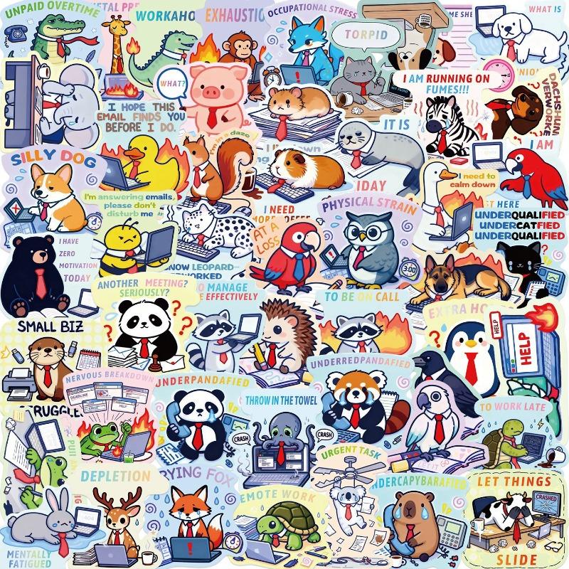 50 Pieces of Cartoon Working Animal Border Stickers for Decorating Phone Cases, Water Cups and Skateboards - Waterproof Stickers