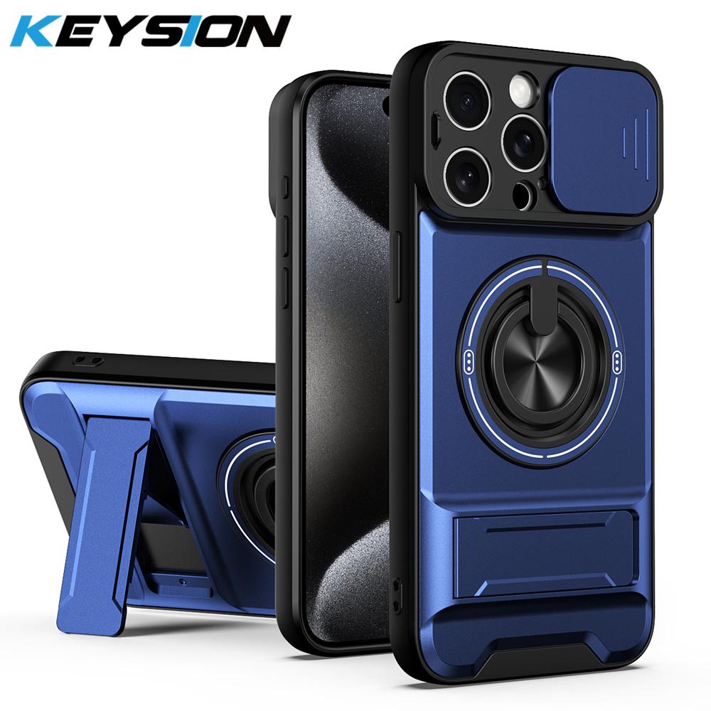 KEYSION Magnetic Phone Case for iPhone 13 14 15 Pro Max 15 Plus Slide Camera Protection Upright Kickstand Shockproof Back Cover