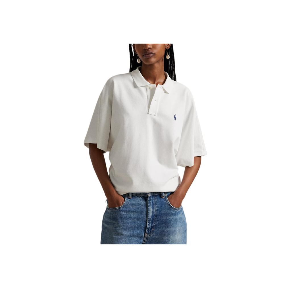 Polo Ralph Lauren Loose Fit Ribbed Embroidered Pony Polo Shirt Women Tops 211A96270-001