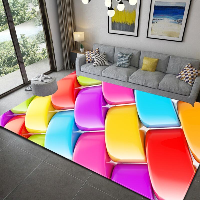 Colorful Geometric Abstract Living Room Carpet, Children'S Bedroom Non-Slip Waterproof Floor Mat