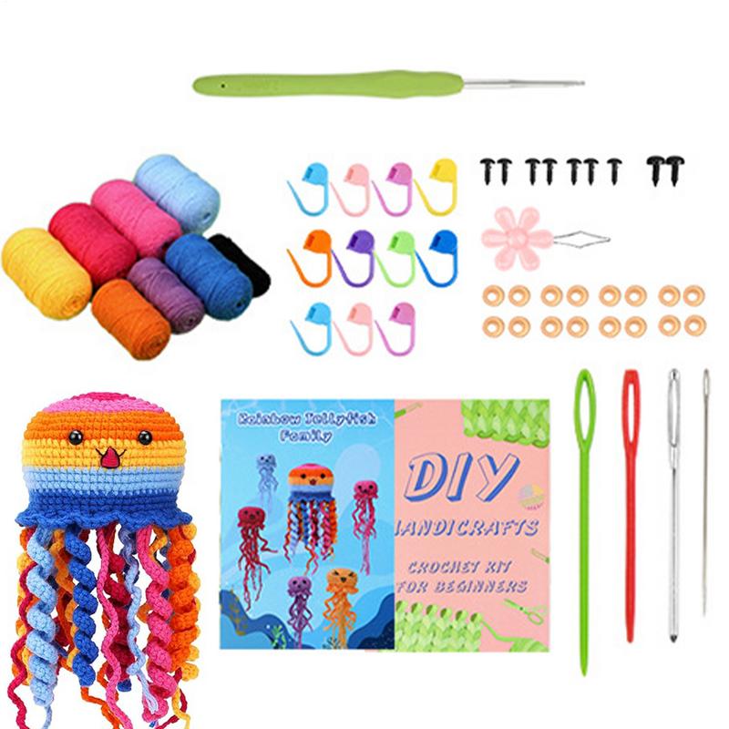 Beginner Crochet Kit for Adults Animal Jellyfish Art Crocheting Starter Set for Kids Jellyfish Family Crochet Starter Kit