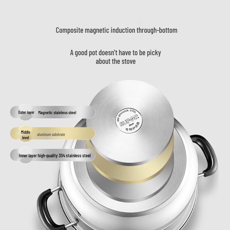 SUPOR 28cm 3-Layer 304 Stainless Steel Steamer Pot