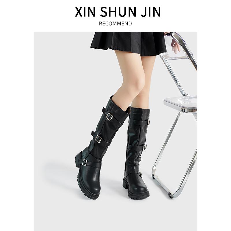 Stiefel im Maillard-Stil Damen Westernstiefel kleine Stiefel mit dicker Sohle aber Knie 2025 neue hohe Ritterstiefel