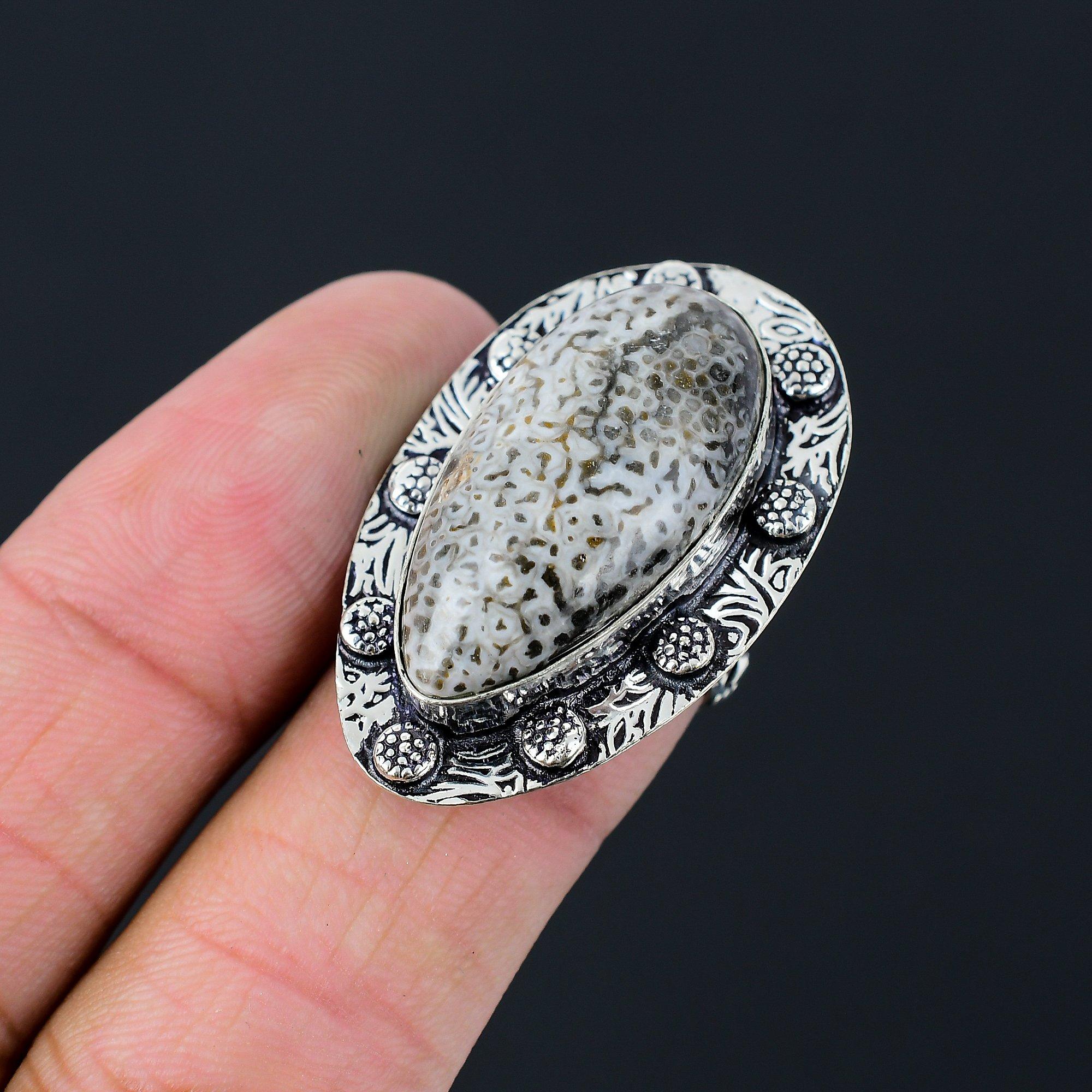 Mothers day Sale Sterling Silver Stingray Coral Gemstone Ring Jewelry Size 6.5 6.5
