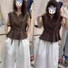 Chic Women's Summer Commuting Set: Sleeveless Round Neck Top & Wide-Leg Pants