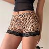 Women Sexy High Waisted Leopard Print Lace Splicing Bodycon Safety Shorts