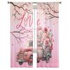 Valentine'S Day Love Truck Rose Branch Sheer Window Curtain Tulle Curtains for Livingroom Bedroom Hotel Home Decor Voile Drapes