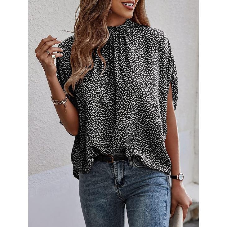 Damski Letni Nowy Casualowy Modny Top z Nadrukiem, Rozcięciem i Rękawami Nietoperza dla Kobiet