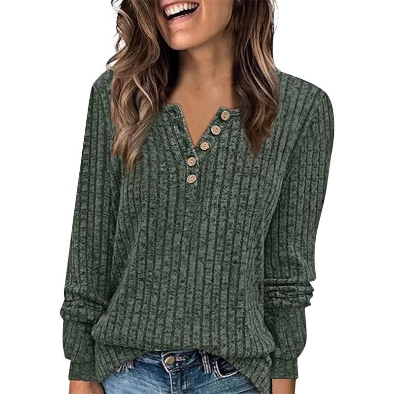 

Women s Round Neck Ribbed Patchwork Solid Color Button T-shirt Extra Large