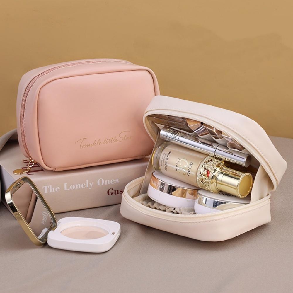 Travel Portable Cosmetic Bag Storage Bag PU Leather Material Toiletry Bag Waterproof Large Capacity Cosmetic Bag with Divider