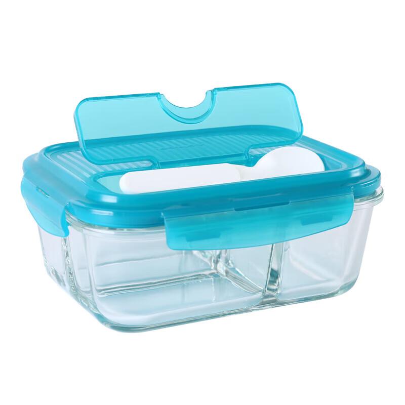 LOCK&LOCK 3-Compartment Glass Food Container with Utensils, 1020ml