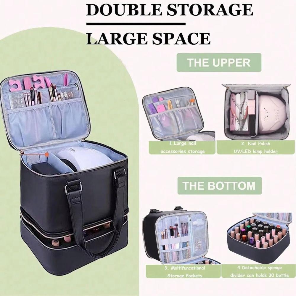 Double Layer Nail Polish Storage Bag 30 Grids Large Capacity Nail Care Kit Bag Handheld Waterproof Essential Oil Organizer Bag