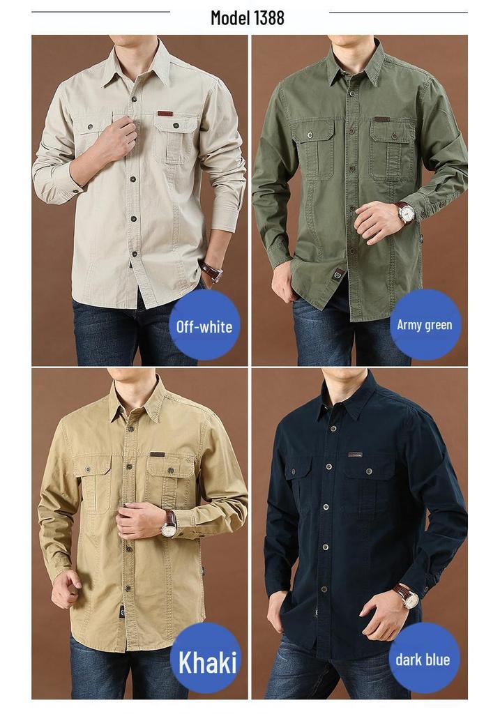 Men's Plus Size Casual Long-Sleeve Cotton Shirt - Spring/Autumn 2026 Collection