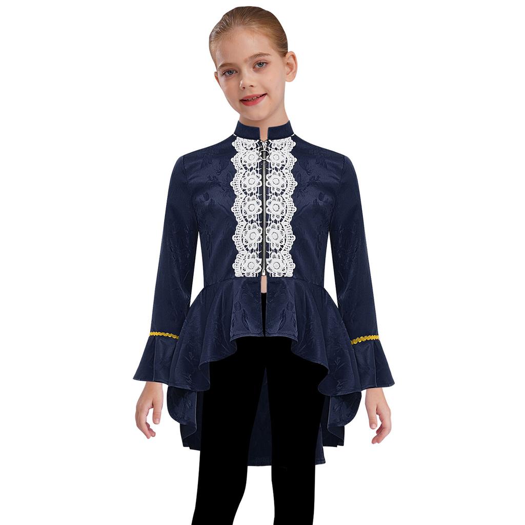 Girls Medieval Renaissance Costume Long Sleeves Lace Flounce Jacket Victorian Tailcoat Pirate Gothic Steampunk Outfit