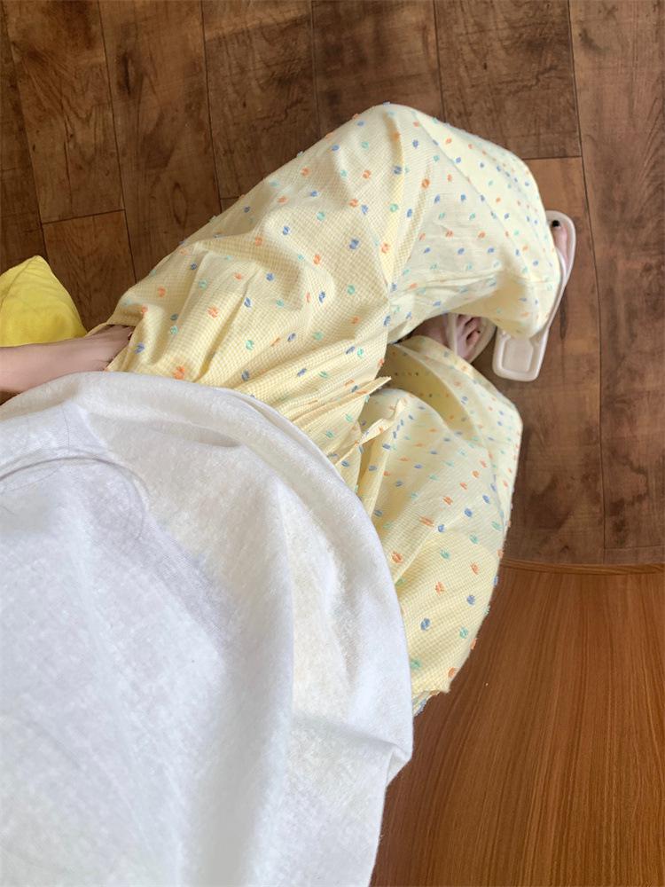 Dopamine Outfit Women's Yellow Plaid Casual High-Waist Wide-Leg Summer Pants