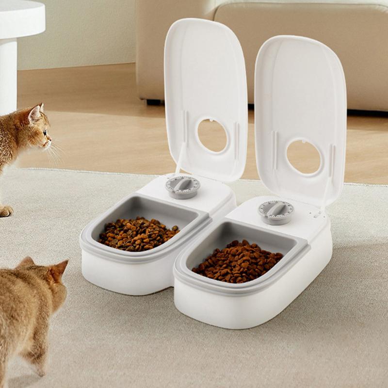 Automatischer Futterautomat für Katzen mit Zeitsteuerung, 350 ml, Katzennapf, Doppelnapf für Katzen und Hunde, quantitativer Futterautomat, Katzenzubehör