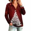 Damen Strickoberteil mit Weihnachtsdruck, Langarm, Lässige Feiertagsbluse für festliche Anlässe