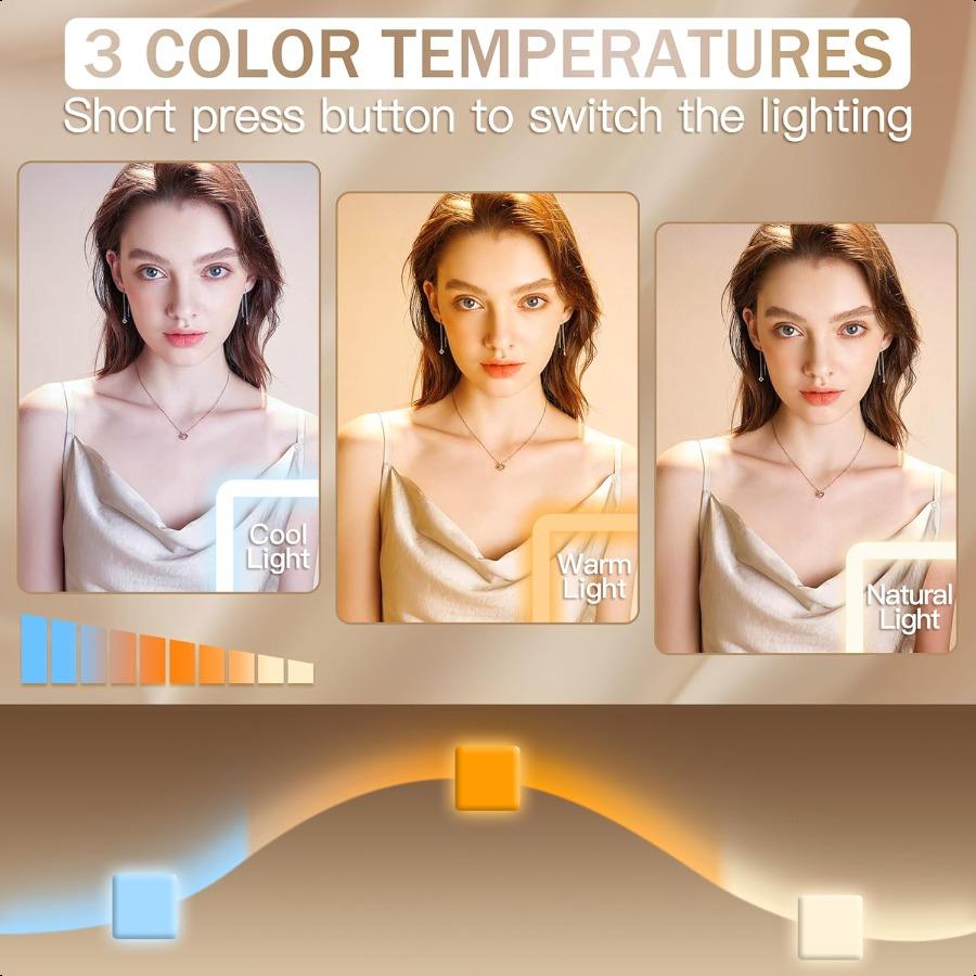 Lighted Makeup Mirror Vanity Mirror with Lights for Desk Tabletop Smart Touch with 3Color Lighting Dimmable 360 Rotation White