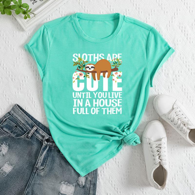 

Летний женский модный повседневный свободный топ из хлопка с короткими рукавами и надписью «ленивец» с круглым вырезом 3XL