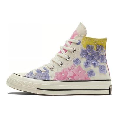 Anii 1970 Chuck Taylor All Star cu șireturi High Top Espadrilă Femei Floral Galben Violet