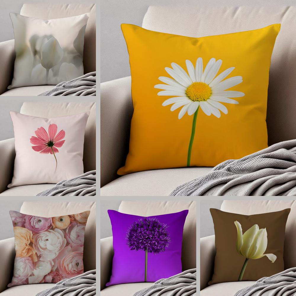Still life with colorful flowers Cushion Cover Throw Pillow Cover Hidden Button Durable Polyester Chair Cushion