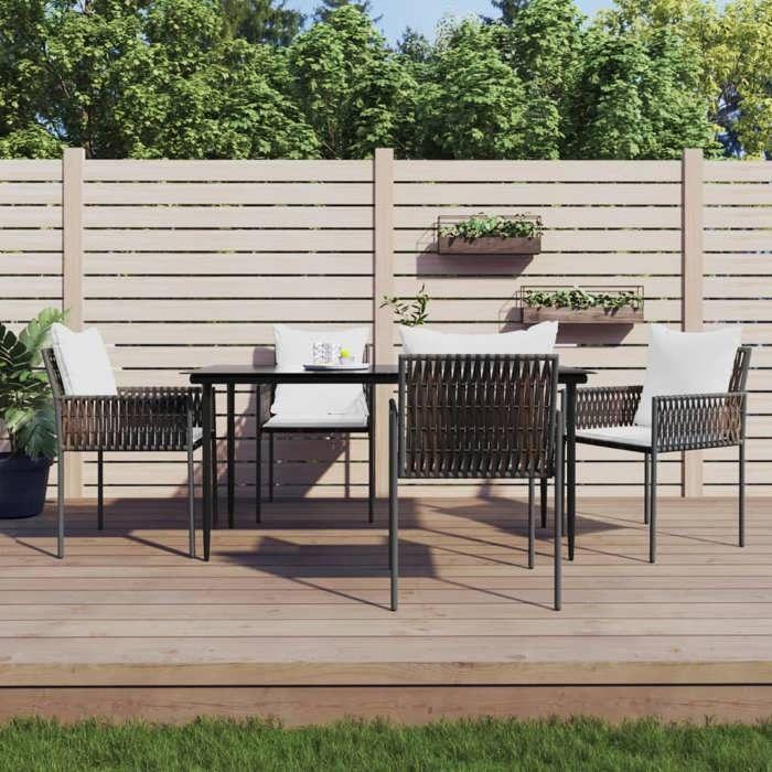 VidaXL Ensemble à manger de jardin 5 pcs coussins résine tressée acier, ensemble à manger, ensemble à manger d'extérieur, 3187057