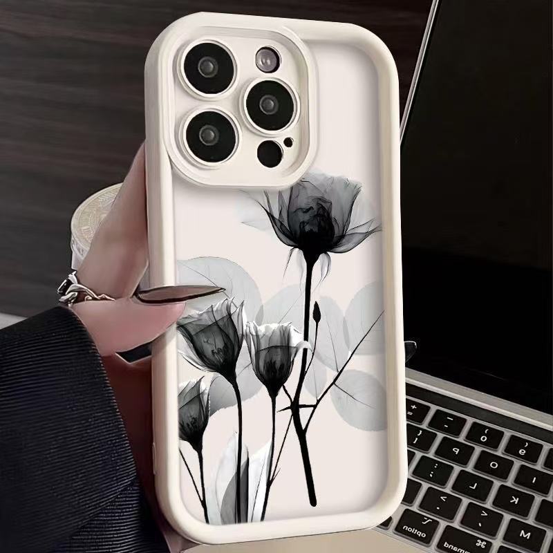 Cold Wind, Black Flowers, Suitable for Iphone16pro Mobile Phone Case, Apple 15, South Korea 14, New 13promax