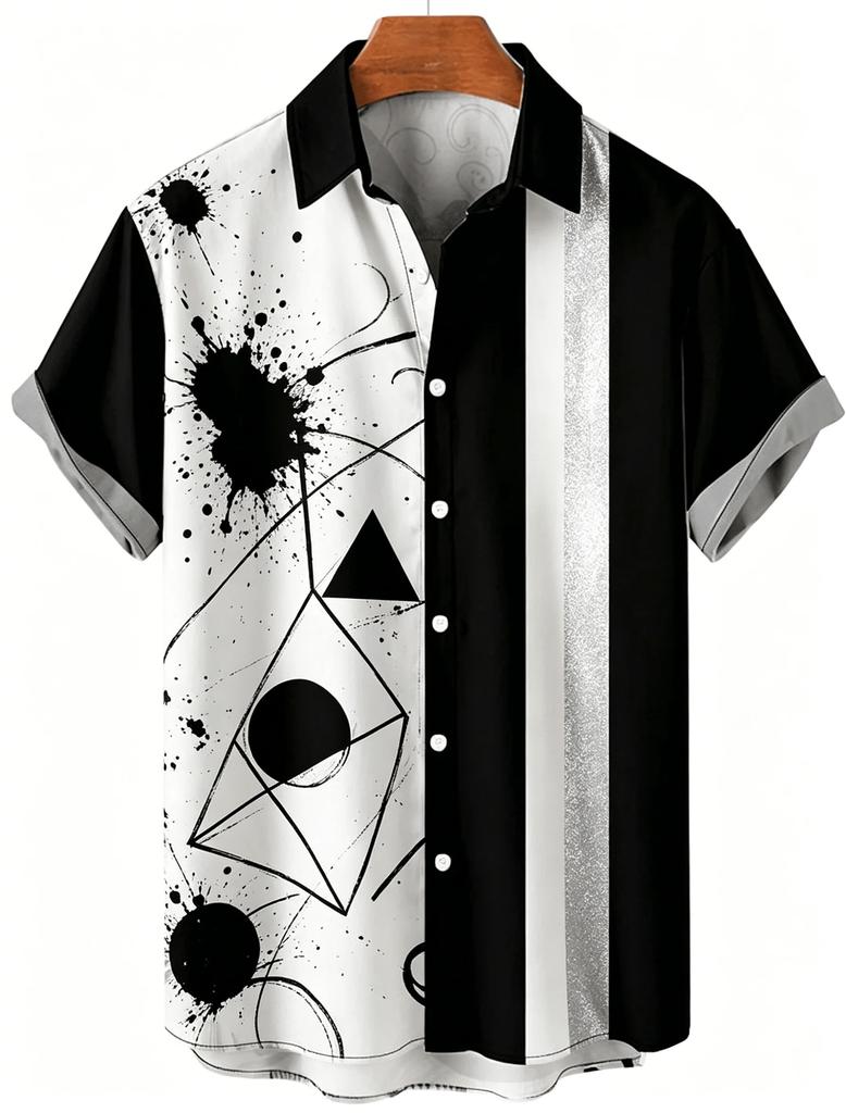 Gothic Cross Floral Print Short Sleeve Shirt, Trendy Casual Button-Up Top
