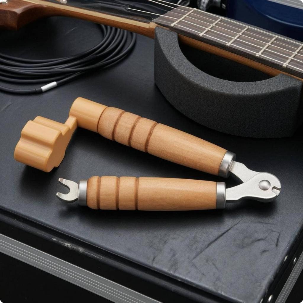 Guitar String Changing Tool Wood Handle Winder Cutter Grooved Grip Bridge Pin Puller