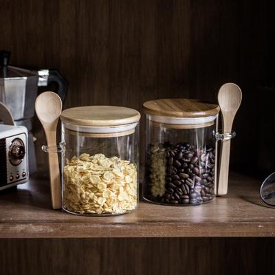 Barattolo Rotondo in Vetro con Cucchiaio per Chicchi di Caffè Cereali Contenitore Ermetico