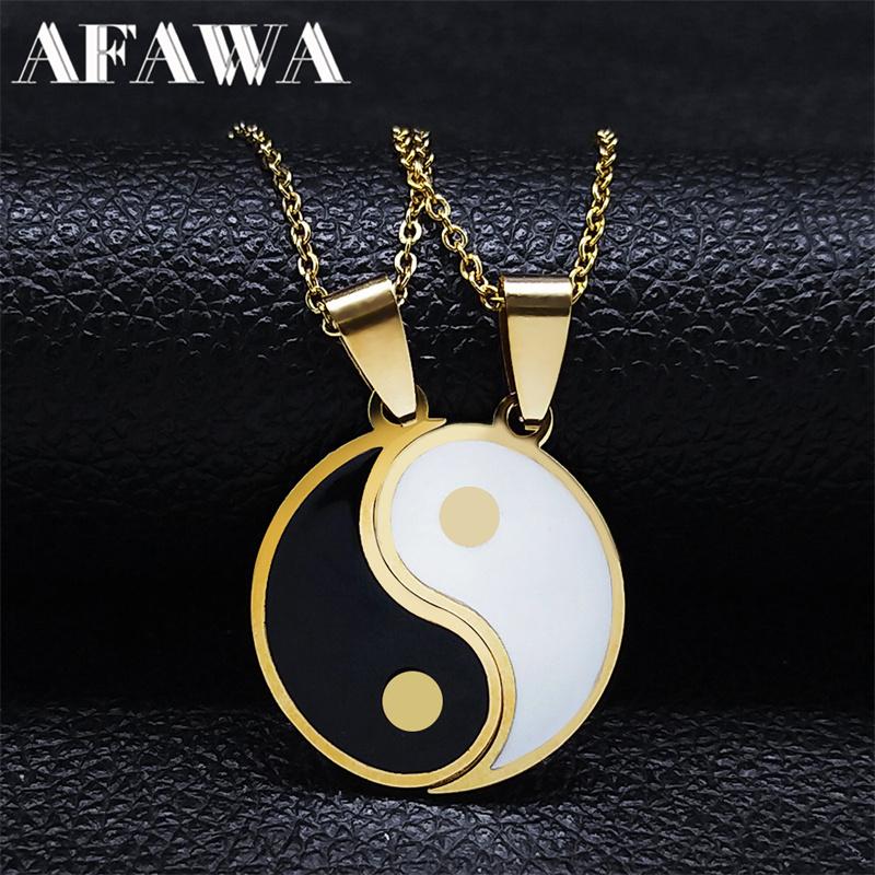 2PCS Yin Yang Tai Chi Gossip Stainless Steel Necklaces Couple Pendants Necklaces Jewelry Bijoux Acier Inoxidable Femme N2052S01