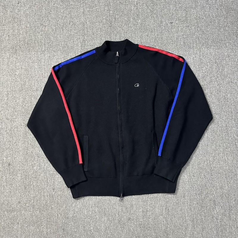 Street Style Embroidered Letter Zip-Up Sweater Loose Fit Teens Casual Wear