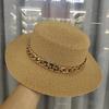 Nieuwe Kleur Ketting Platte Top Unisex Jazz Strooien Hoed Buiten Vrouwen Zeevakantie Zon Strand Hoeden Mode Zomer Panama Emmer Hoed