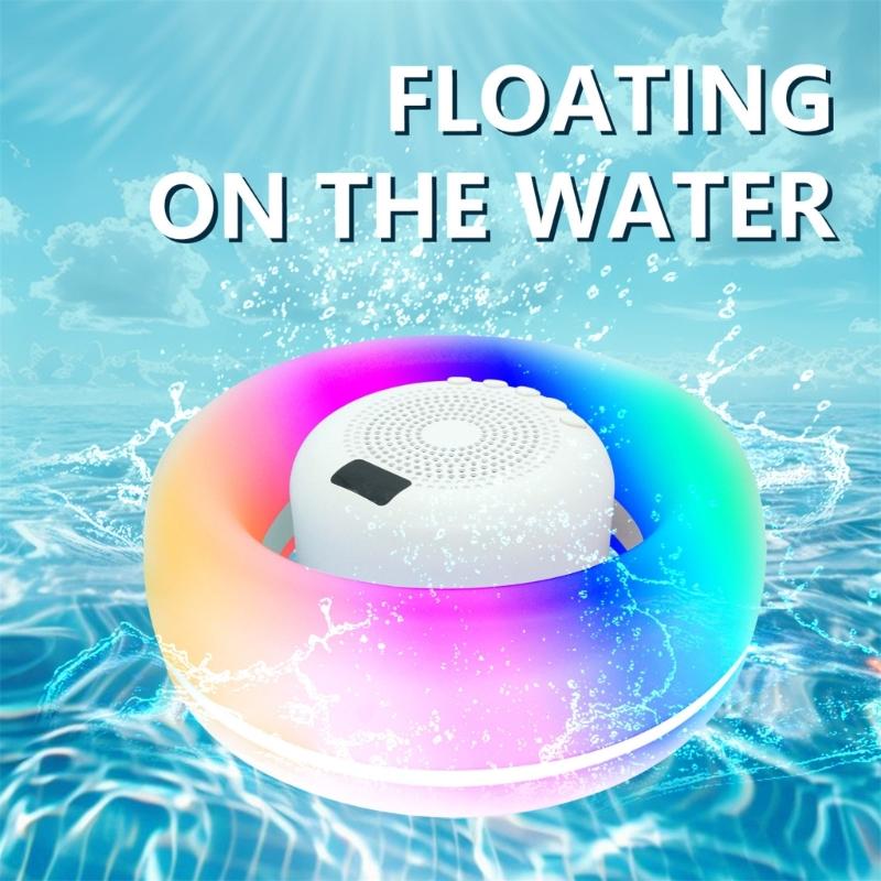 Floating Bluetooth-compatible Speaker with Dynamic LED Lights IPX6 Waterproof Temp Display for Pool Parties Swimming