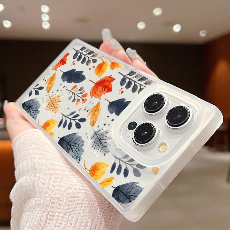 Frosted Square Transparent Phone Case for iPhone 16 Pro 15 14 Plus 13 12 Pro Max 11 Tree Leaves Floral Pattern Tpu Soft Shockproof Slim Cover